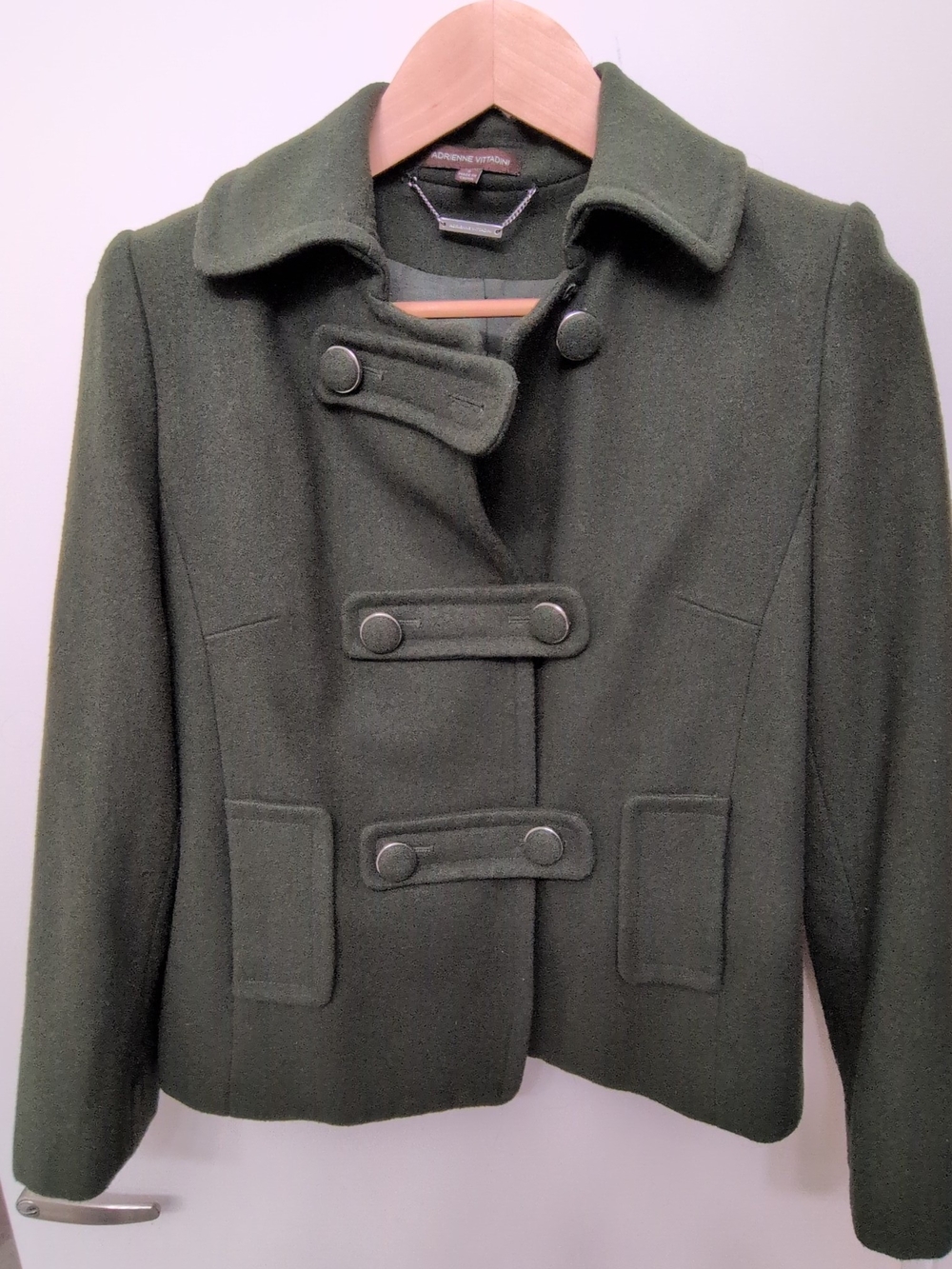 Adrienne Vittadini Olive Green Wool-Blend Pea Coat